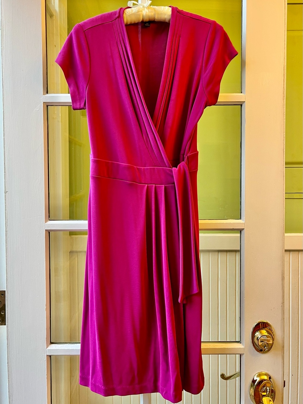 Ann Taylor Hot Pink Wrap-Front Short Sleeve Dress